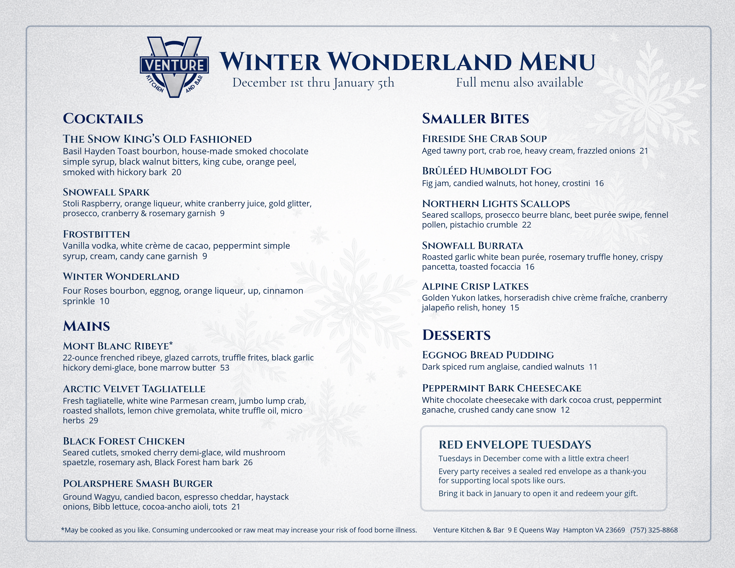 Winter Wonderland Menu 2025